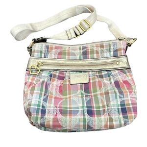 Coach Madras Pastel Tartan Plaid Crossbody/Shoulder Bag Purse A-1380-F22146